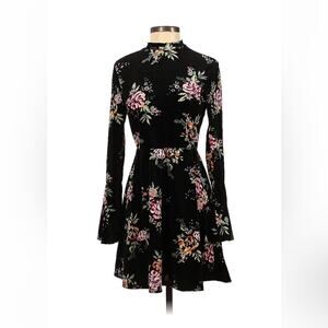 As U Wish long sleeved floral print black velvet mock neck dress, size small